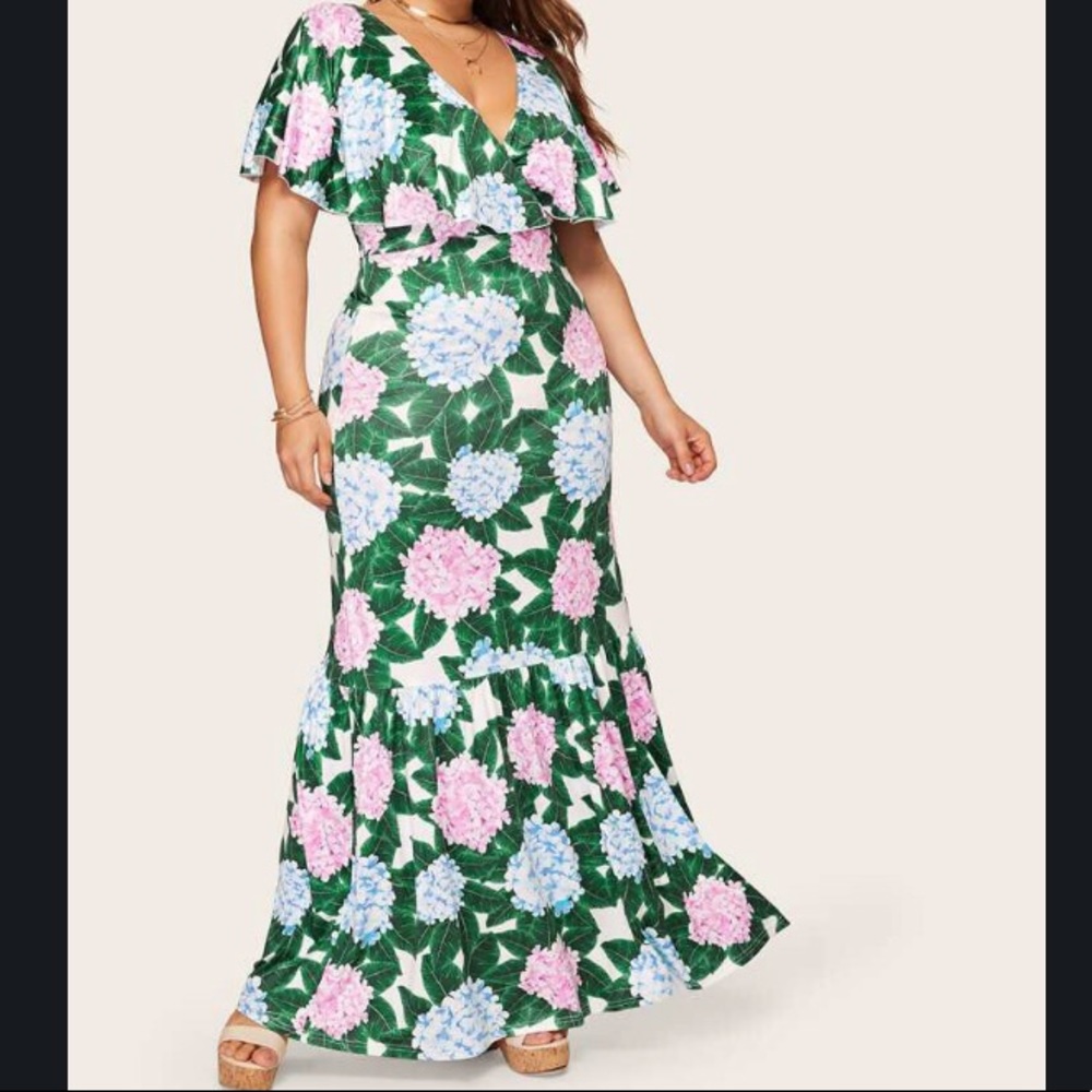 Shein Floral Front Ruffle Dress, 2XL, Worn Once